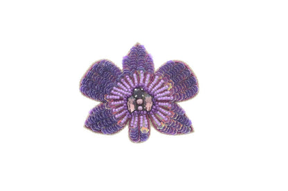 Beaded Embrodiery Purple Orchid  3" wide x 2" pin, use on bags, purses or jackets