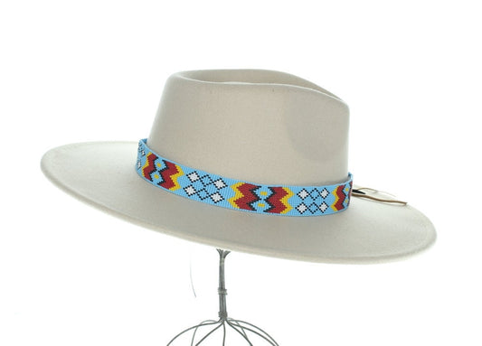 28" Hat Band or Beaded Wrap Bracelet, Turquoise Chevron Native American Beaded Design, glass seed beads, Each