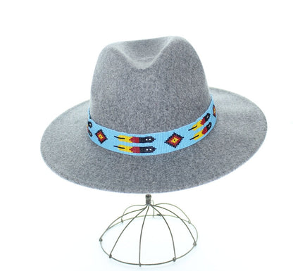 Hat band, beaded design, leather tie, Turquoise beaded design, 20" with 8" leather ties, Each