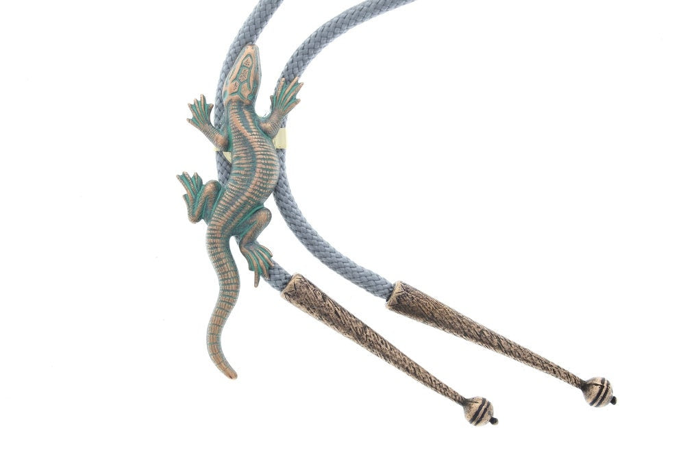 Lizard bolo, patina  3" long, antique and patina each