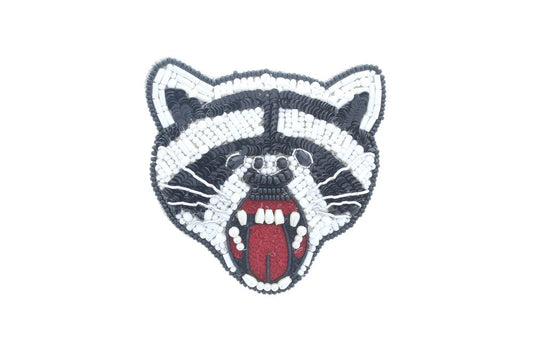 Mad Raccon  , 3 x 3 , " pin, use on bags, purses or jackets