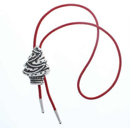 Christmas Tree Bolo Tie with matching tips, Antique Silver, Antique Gold, Silver, Gold, 36" cord red, made in USA, Each