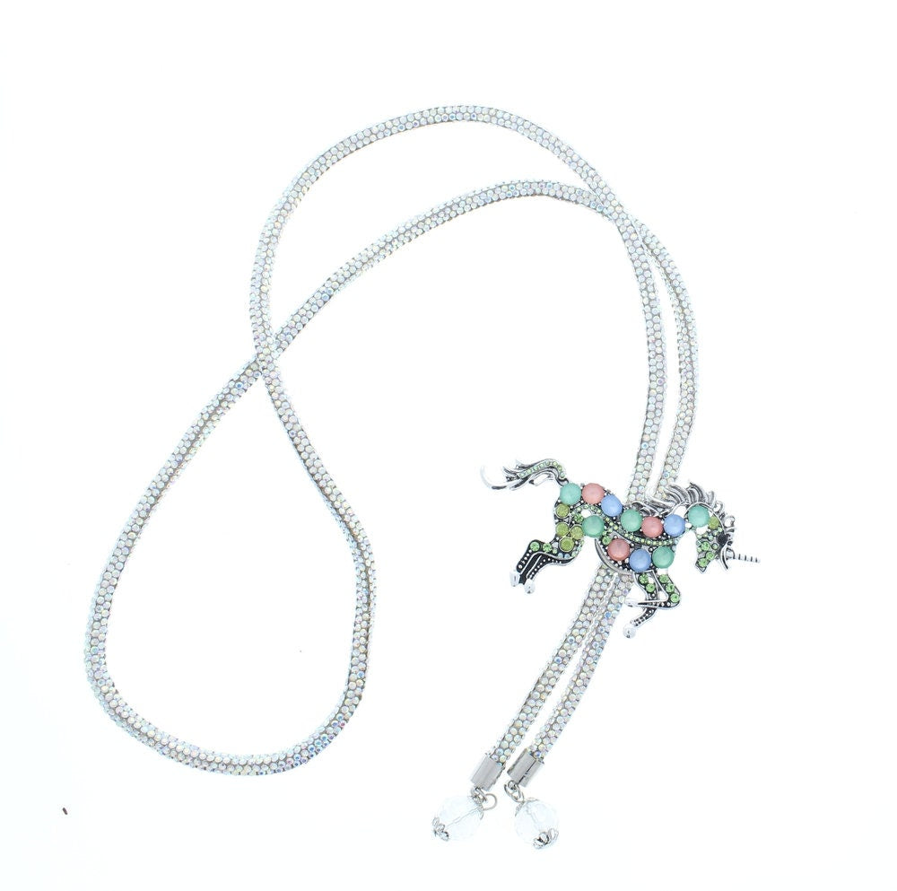 Colorful Unicorn Bolo , on black crystal cord  ,assembled in USA