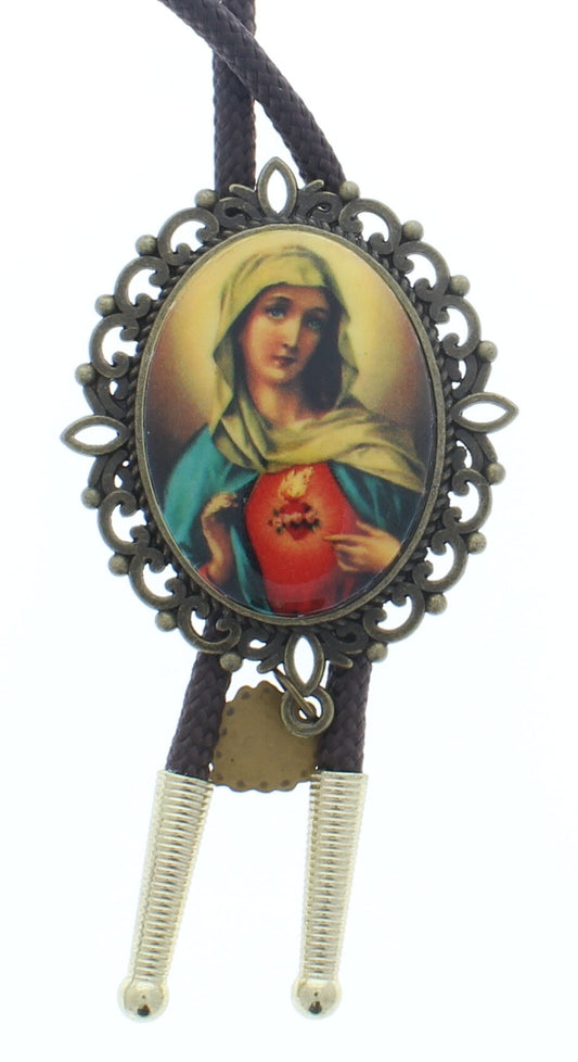 Sacred Heart bolo, tie , black cord hand made in USA