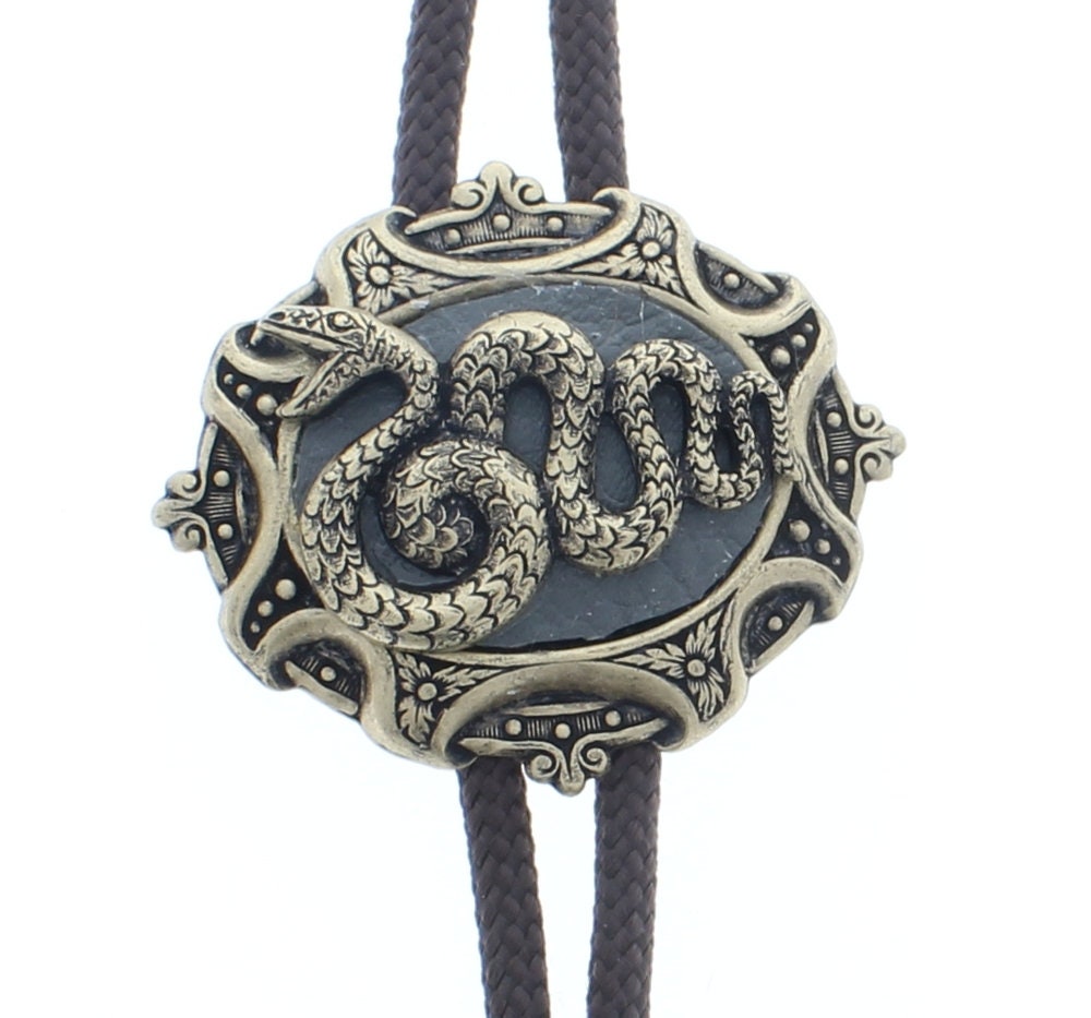 snake bolo tie, nylon cord, made in USA, brass snake