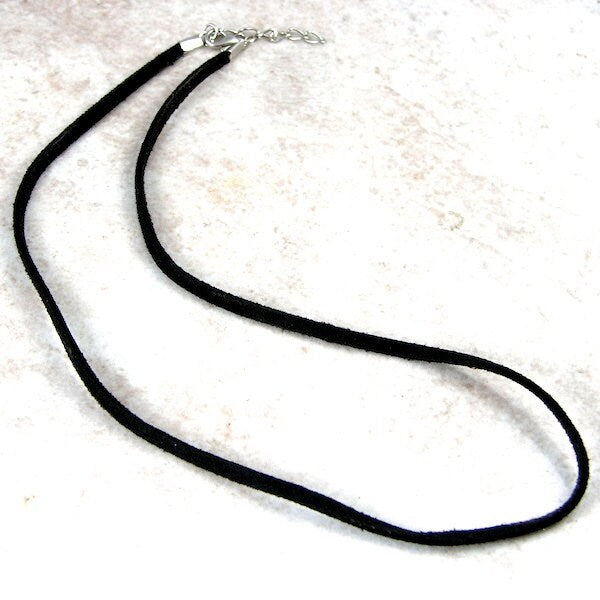 6 Suede Leather Necklaces, black and white, 18", pack of 6