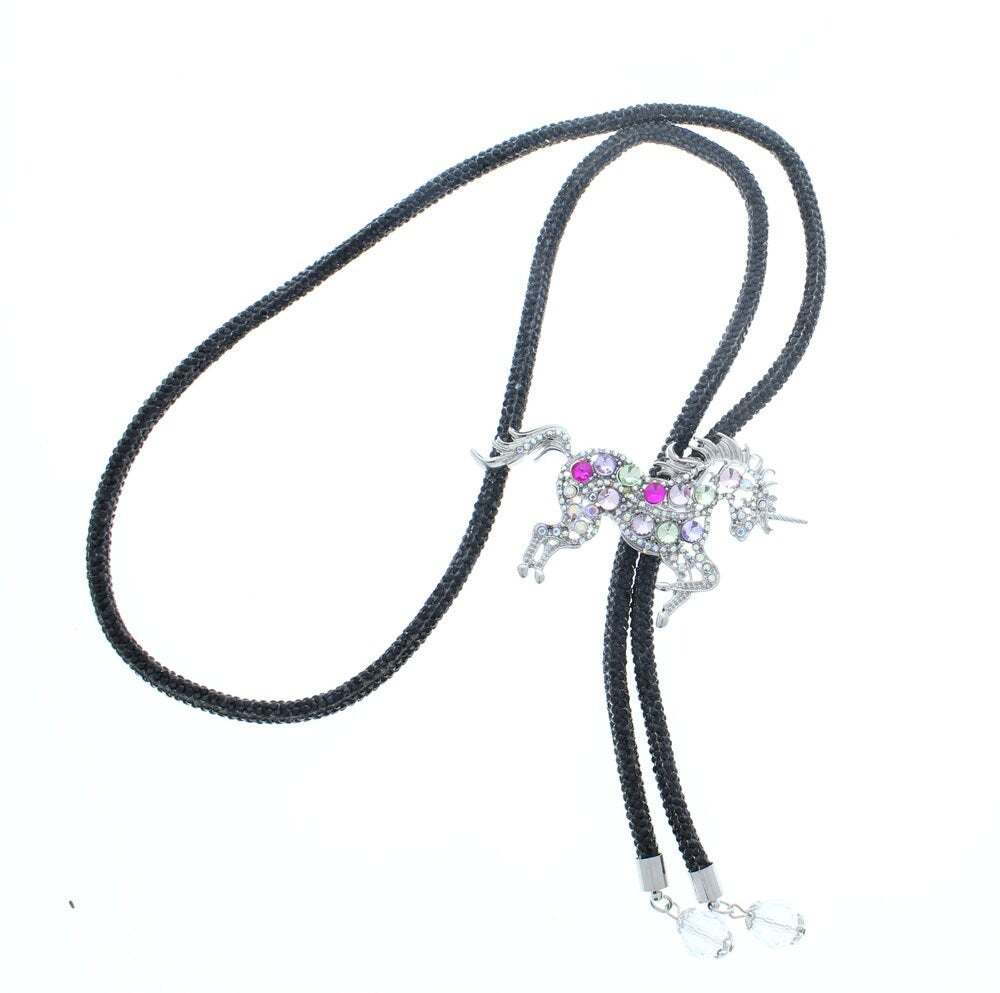 Colorful Unicorn Bolo , on black crystal cord  ,assembled in USA