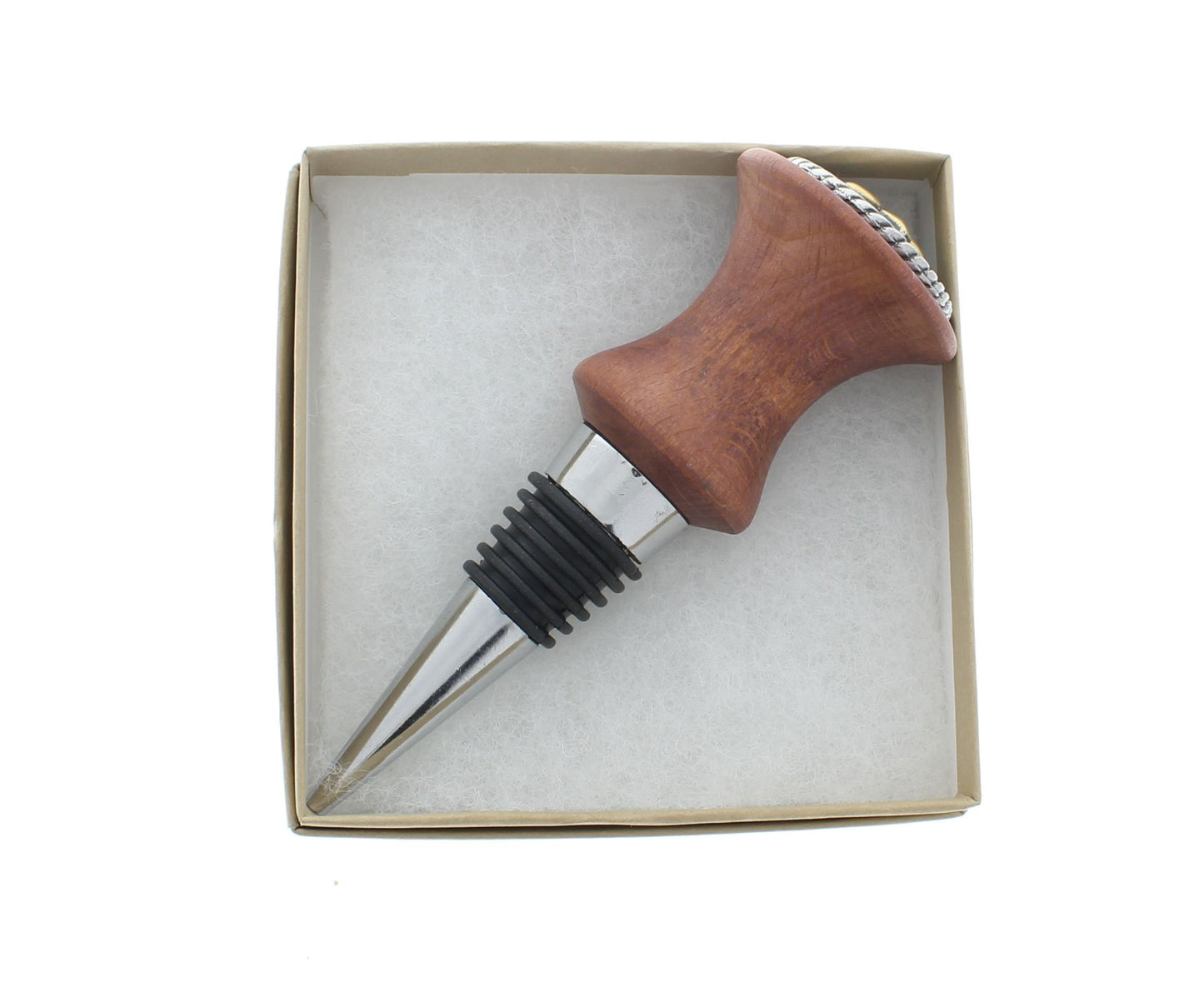 wine stopper, wood, concho style ,Flur De LIs desgin, sold with box