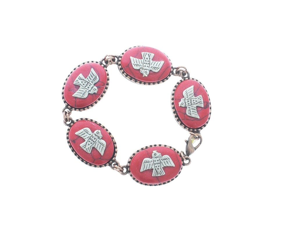 thunderbird Link Bracelet, acrylic stones  25 x 18 mm stone setting, 7" long , magnetic clasp