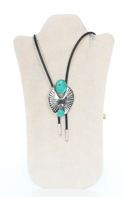 Turquoise Southwestern style bolo, silver plate, composite Turquoise