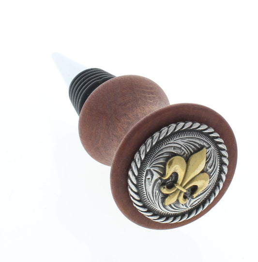 wine stopper, wood, concho style ,Flur De LIs desgin, sold with box