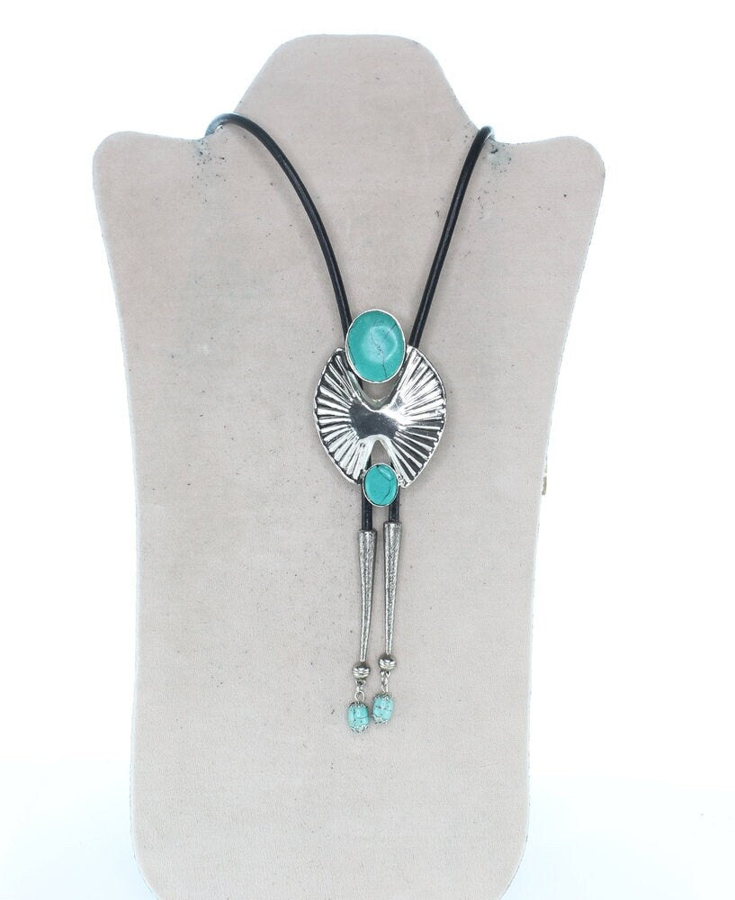 Turquoise and silver plate , wing span bolo, made in USA, sold by each , Gift Box included