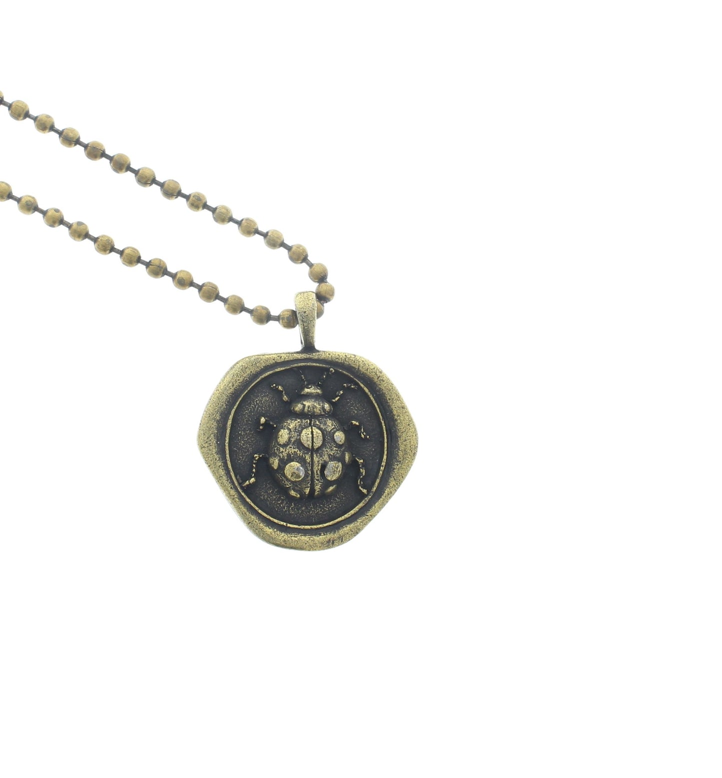 40mm ladybug  Wax Seal Pendant Necklace,  Antique brass finish , 18" or 24", each