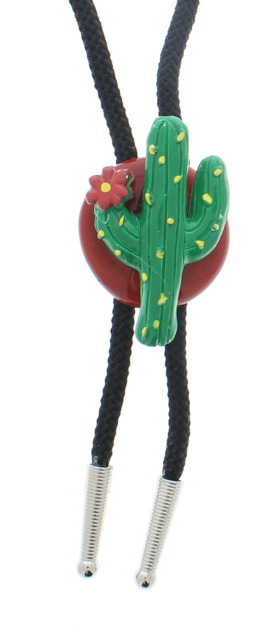 cactus Bolo Tie on 36" Cord with silver tips, Antique Silver Plating