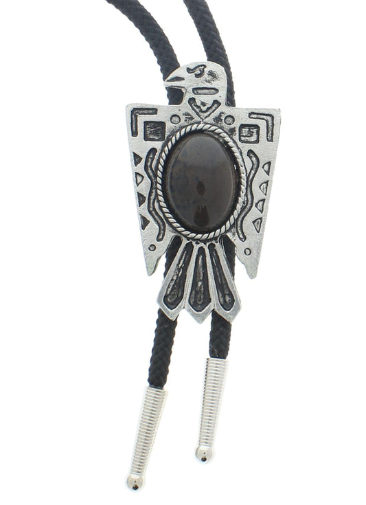 Bolo Tie on 36" Cord , thunderbird , dark brown  stone