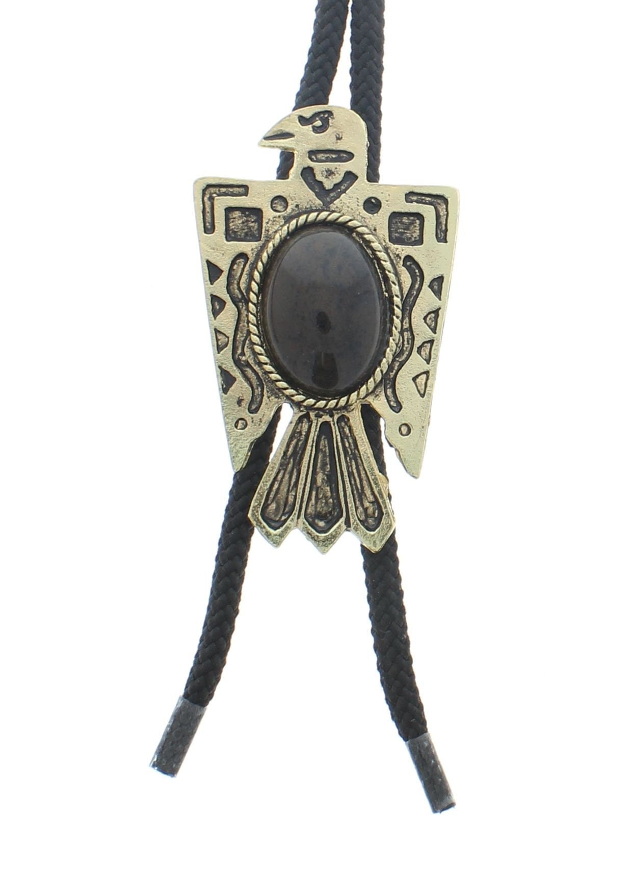 Bolo Tie on 36" Cord , thunderbird , dark brown  stone