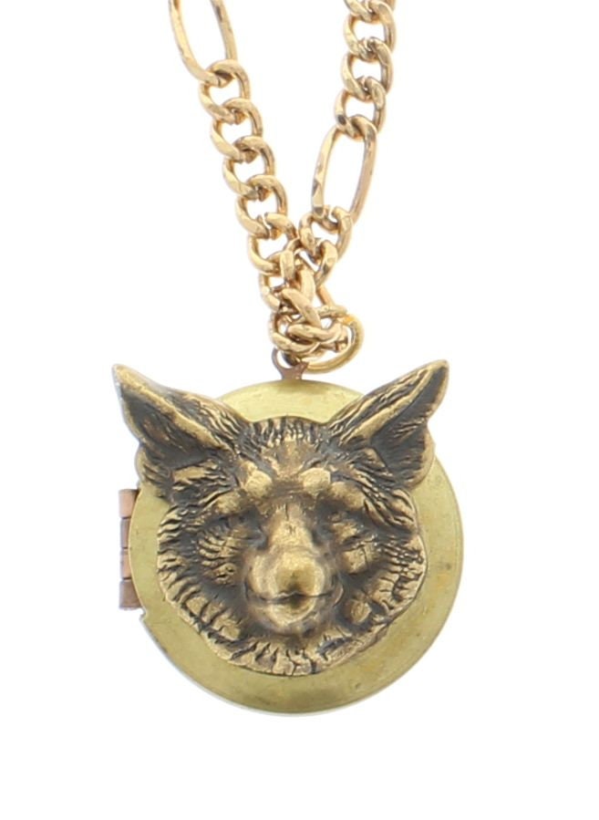 Fox  Locket Necklace 18" or 24", 1.25" locket, antique gold, made in USA, sold by each