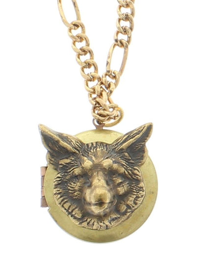 Fox  Locket Necklace 18" or 24", 1.25" locket, antique gold, made in USA, sold by each