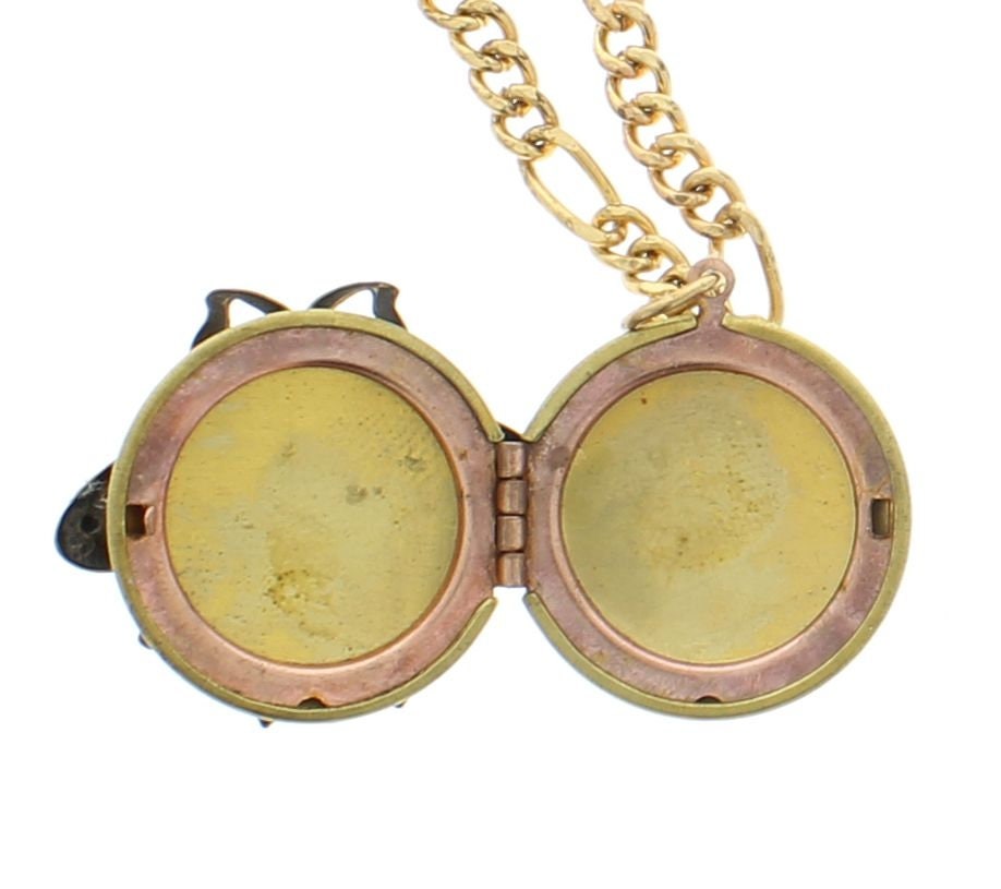 Fox  Locket Necklace 18" or 24", 1.25" locket, antique gold, made in USA, sold by each