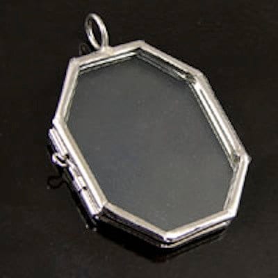 Glass opening  Pendants, Octagon Silver, antique gold or antique copper, Pack of 6   (G2345)