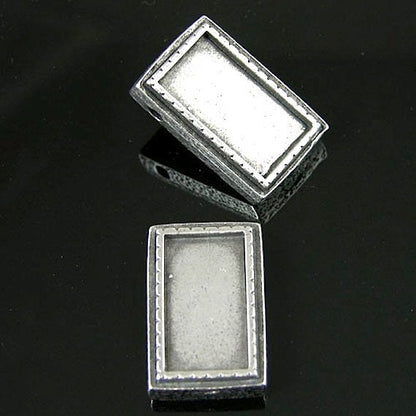 6 Bamboo Bezel Frame Beads, Photo Slider Pendants, Classic Silver, Made in USA