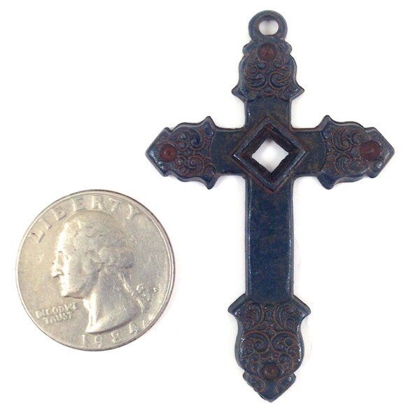 3 Rustic Cross Pendants, 7mm bezel, rustic finish, Made in USA, 4294RU, pack of 3