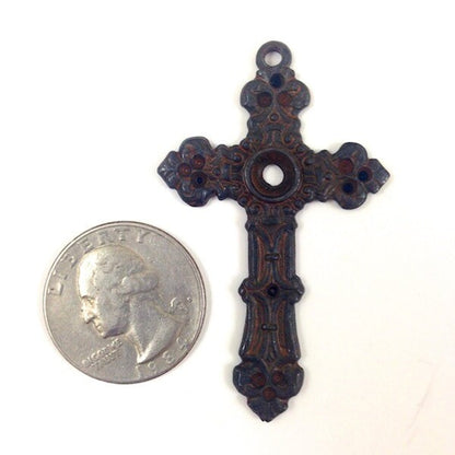 Spanish Mission Rustic Cross Pendant with 6mm bezel, rustic brown, Made in USA, Pack of 3