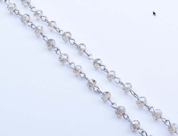 Beaded Silver Chain, 8mm Champagne Glass Beads, 3 feet