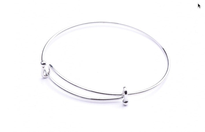 3 Adjustable Silver Wire Charm Bangles, Made in USA, pack of 3