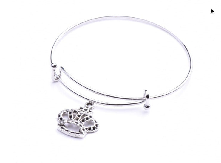 3 Adjustable Silver Wire Charm Bangles, Made in USA, pack of 3