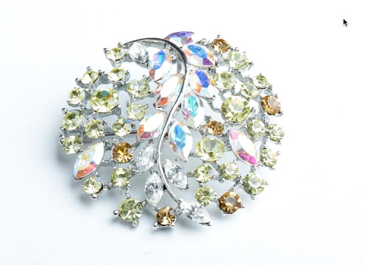 Vintage Crystal AB Vine Brooch, set in silver, each