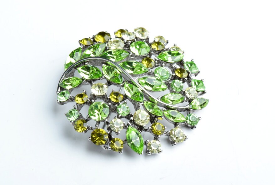 Vintage Crystal AB Vine Brooch, set in silver, each