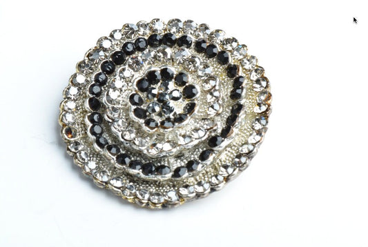 Vintage Crystal Brooch, Spiral  crystal and black faceted stones, Each