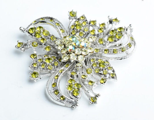 Vintage Crystal Pin Brooch, Jonquil AB Olivine AB, Each