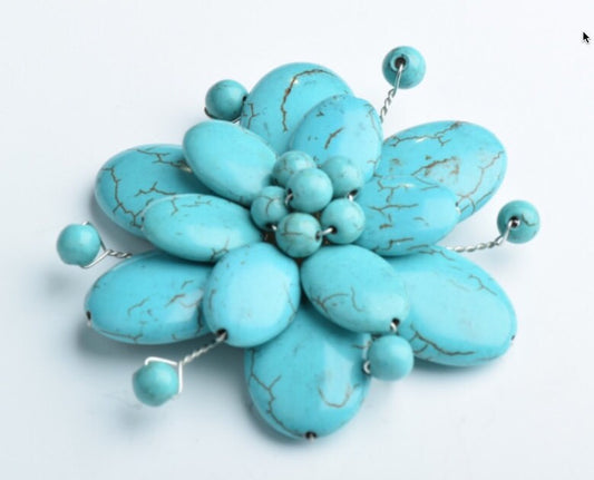 Beaded Flower Turquoise Brooch, 56mm, Each