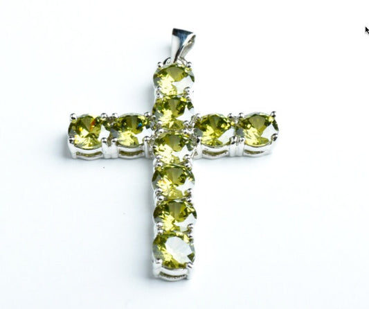 Vintage CZ Cross Pendant, Olivine, ea B4064.24