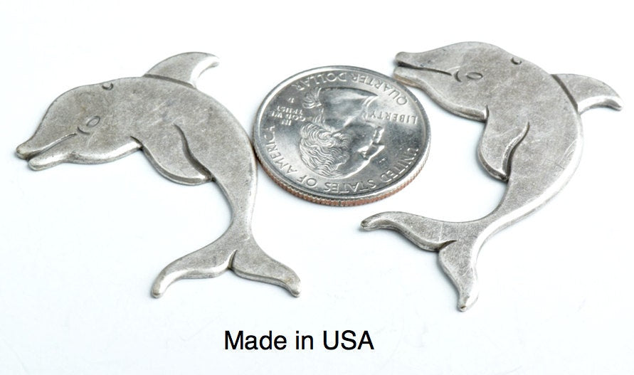 Dolphin Charm, antique Silver, vintage charm, made in USA, pack of 2