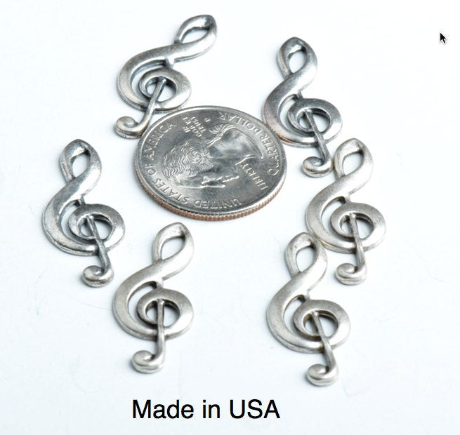 Treble Clef Stamping Music Musical Charm, Classic Silver, Made in USA, pack of 6