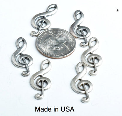 Treble Clef Stamping Music Musical Charm, Classic Silver, Made in USA, pack of 6