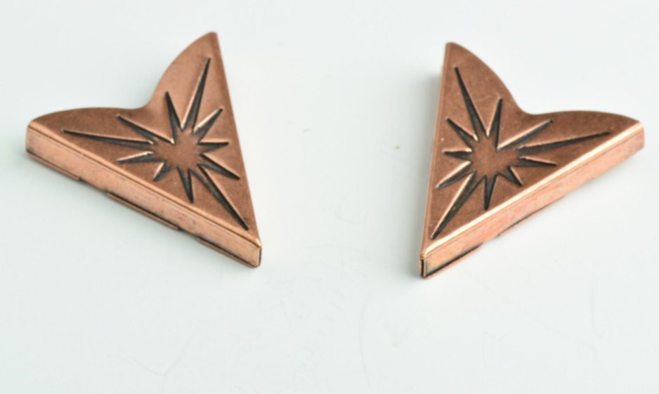 Western Collar Tip, 32x35mm Star Burst Collar Tip, copper, One Pair