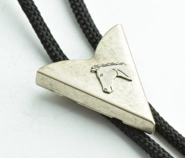 Horse Head Bolo Tie, Antique Silver with 36" black, red, turquoise or olive green cord, Made in USA, each