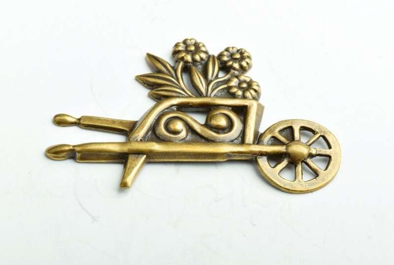 55mm WheelBarrow Charm, Antique gold, USA Made, pack of 2