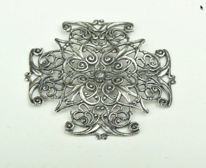 47mm Filigree Cross Stamping Charm, Classic Silver or Rustic Finish, pack of 2