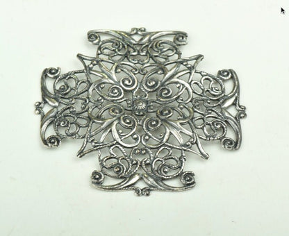 47mm Filigree Cross Stamping Charm, Classic Silver or Rustic Finish, pack of 2