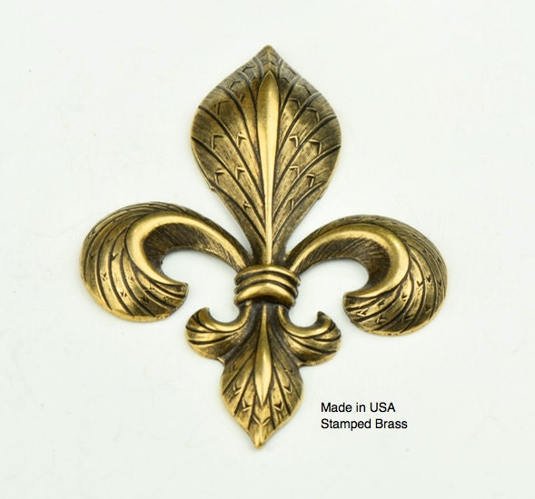 Fleur De Lis Charm, Antique Gold finish, Made of USA Brass, Stamped with high detail, pack of 2