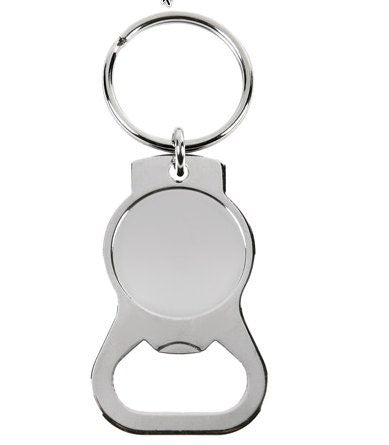 Keychain Bottle Cap Opener, silver plate, bezel , 2 each J819 SILVER