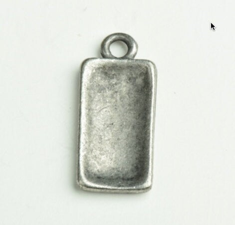 Rectangle Bezel Pendant, for stamping or stones, 24mm, antique silver, pack of 6