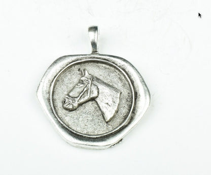 Horse Wax Seal Pendant Necklace in Gift Bag, Antique Silver on Silver Ball Chain, Made in USA, 35mm, 1 each