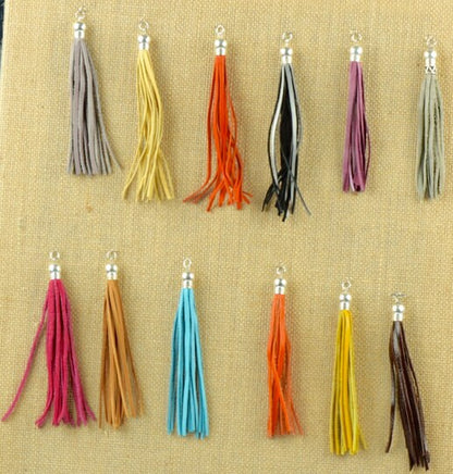 All natural leather Tassel pendant, hot pink or chamois gold, 5 inches, Made in USA, each