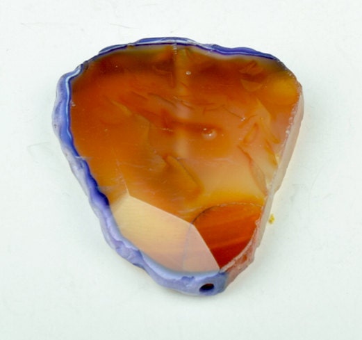 Agate Pendant with hole drilled long way, blue border, Each